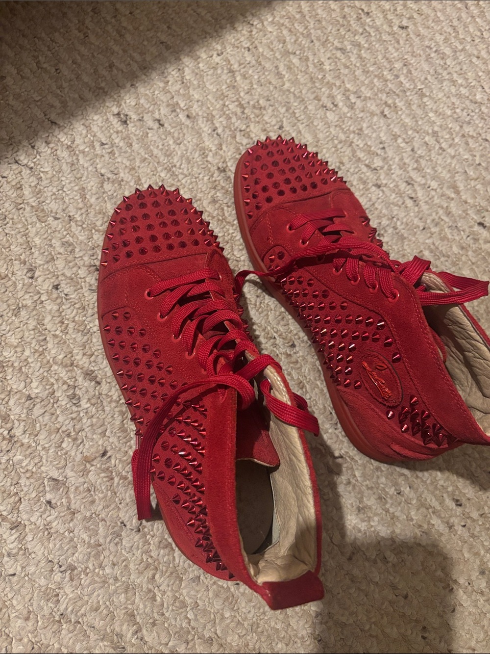 Red Christian Louboutin Spike Suede Sneakers